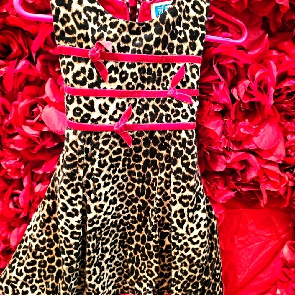 Children's Place 24 Months Leopard & Red Velvet Trim Dress Like New